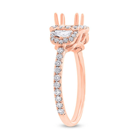 1.00ct 18k Rose Gold Diamond Semi-mount Ring for 6x6mm Center