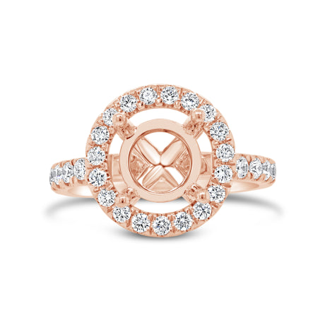 0.92ct 14k Rose Gold Diamond Semi-mount Ring for 2.00ct Center