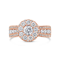 1.25ct 14k Rose Gold Diamond Cluster Engagement Ring