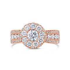 1.25ct 14k Rose Gold Diamond Cluster Engagement Ring Size 5