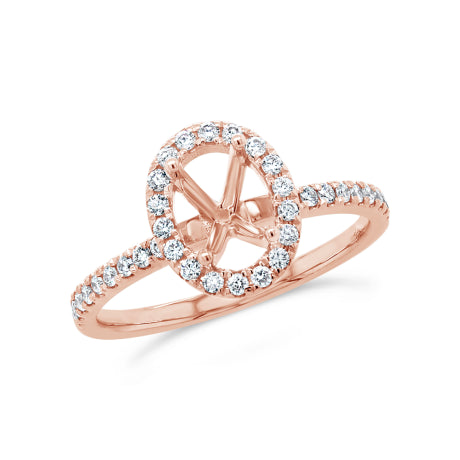 0.33ct 14k Rose Gold Diamond Semi-mount Ring for 7x5mm Oval Center