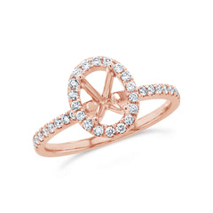 0.33ct 14k Rose Gold Diamond Semi-mount Ring for 7x5mm Oval Center