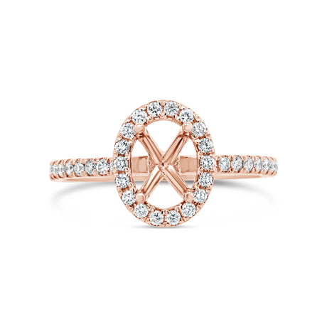 0.33ct 14k Rose Gold Diamond Semi-mount Ring for 7x5mm Oval Center