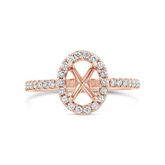 0.33ct 14k Rose Gold Diamond Semi-mount Ring for 7x5mm Oval Center