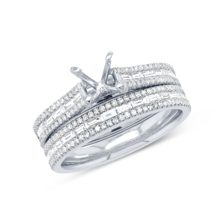 0.95ct 14k White Gold Diamond Baguette Semi-mount Ring 2-pc For 0.75ct Center