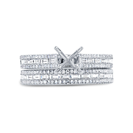 0.95ct 14k White Gold Diamond Baguette Semi-mount Ring 2-pc For 0.75ct Center