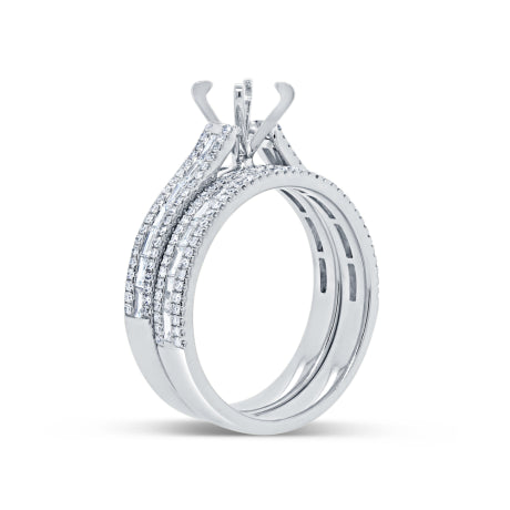 0.95ct 14k White Gold Diamond Baguette Semi-mount Ring 2-pc For 0.75ct Center