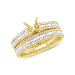 0.95ct 14k Yellow Gold Diamond Baguette Semi-mount Ring 2-pc For 0.75ct Center
