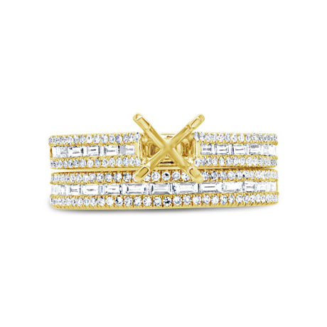 0.95ct 14k Yellow Gold Diamond Baguette Semi-mount Ring 2-pc For 0.75ct Center