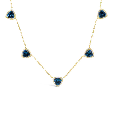 0.40ct Diamond & 6.94ct Blue Topaz 14k Yellow Gold Necklace