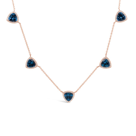 0.40ct Diamond & 6.94ct Blue Topaz 14k Rose Gold Necklace