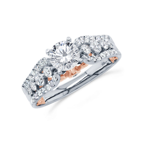 0.71ct 14k Two-tone Rose Gold Diamond Semi-mount Ring for 0.75ct Center
