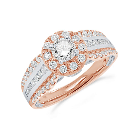 0.75ct 14k Two-tone Rose Gold Diamond Semi-mount Ring for 0.50ct Center