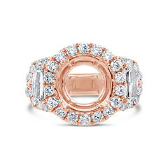 2.30ct 18k Rose Gold Diamond Semi-mount Ring for 3.50ct Center