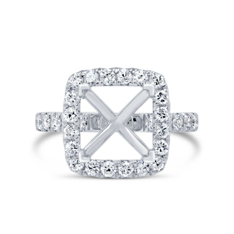 1.00ct 14k White Gold Diamond Semi-mount Ring for 9x9mm Center