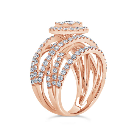 2.20ct 14k Rose Gold Diamond Cluster Lady's Ring