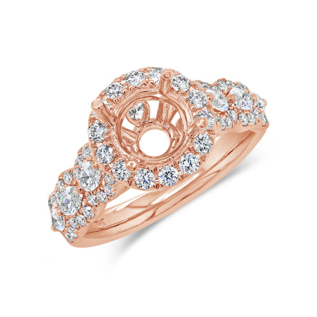 0.97ct 18k Rose Gold Diamond Semi-mount Ring for 1.50ct Center