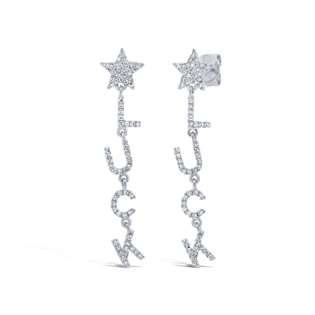 0.38ct 14k White Gold Diamond Star and Luck Earring