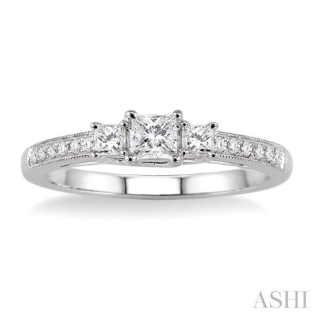 3/8 Ctw Diamond Engagement Ring with 1/5 Ct Princess Cut Center Stone in 14K White Gold