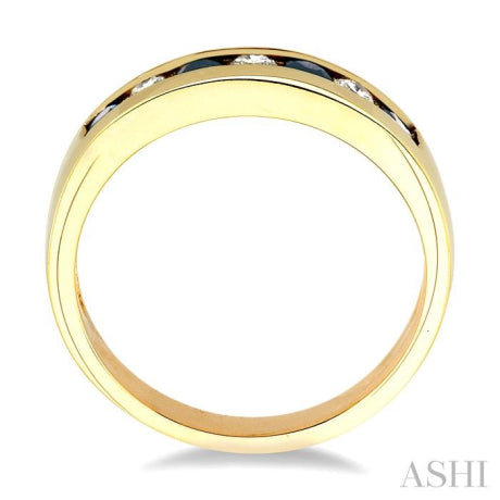 1/5 Ctw Channel Set Round Cut Diamond and 2.5 MM Round Cut Sapphire Band in 14K Yellow Gold