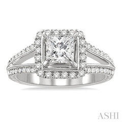 1 1/6 Ctw Diamond Engagement Ring with 3/4 Ct Princess Cut Center Stone in 14K White Gold