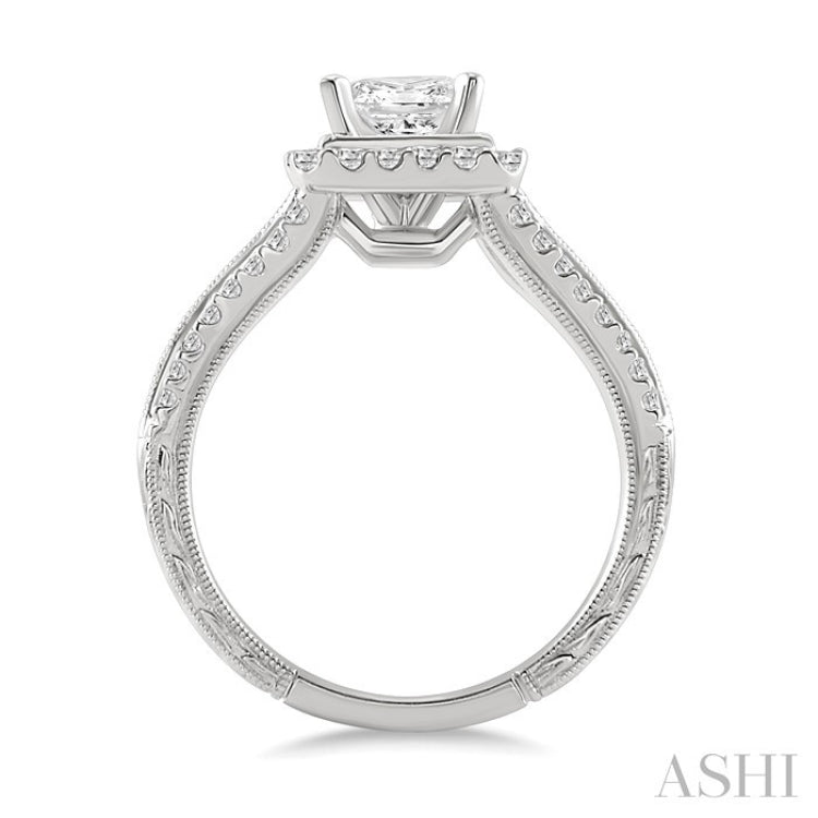 1 1/6 Ctw Diamond Engagement Ring with 3/4 Ct Princess Cut Center Stone in 14K White Gold