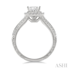 1 1/6 Ctw Diamond Engagement Ring with 3/4 Ct Princess Cut Center Stone in 14K White Gold