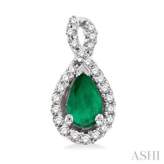 5x3 MM Pear Shape Emerald and 1/6 Ctw Round Cut Diamond Earrings in 14K White Gold