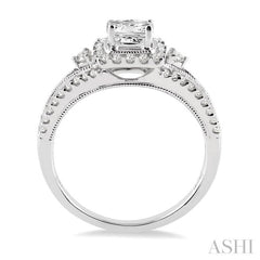 3/4 Ctw Diamond Engagement Ring with 1/4 Ct Princess Cut Center Stone in 14K White Gold