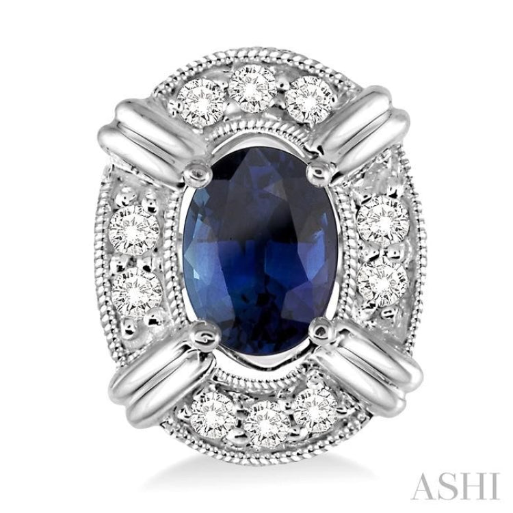 5x3 MM Oval Cut Sapphire and 1/10 Ctw Round Cut Diamond Earrings in 10K White Gold