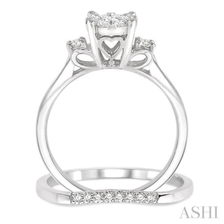 1/2 Ctw Diamond Wedding Set with 1/2 Ctw Lovebright Engagement Ring and 1/20 Ctw Wedding Band in 14K White Gold