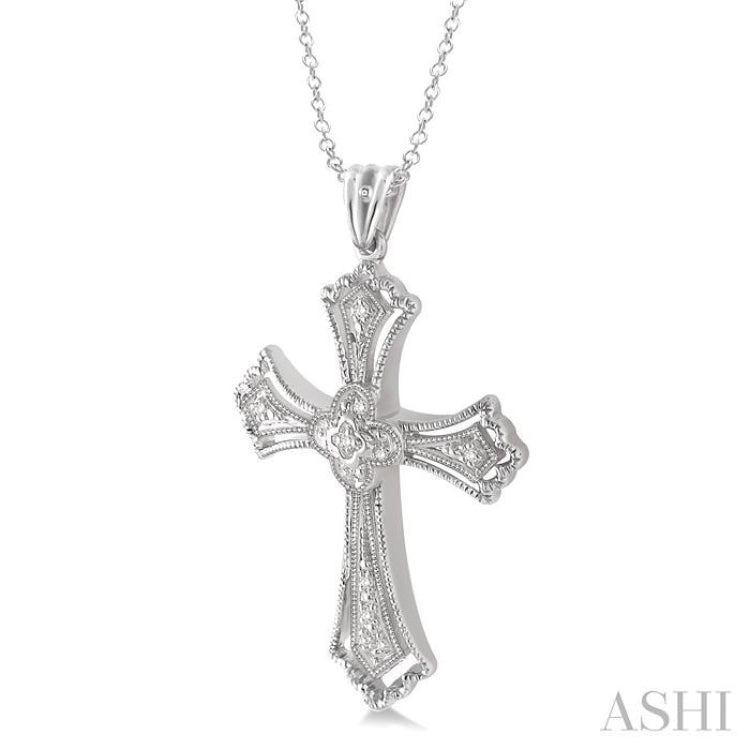 1/20 Ctw Round Cut Diamond Cross Pendant in Sterling Silver with Chain