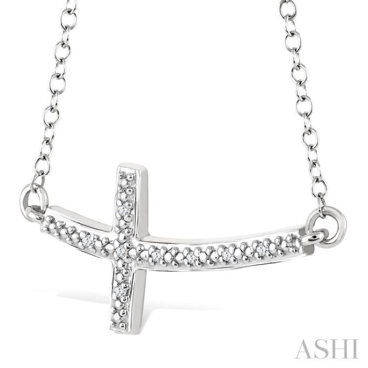 1/50 Ctw Round Cut Diamond Cross Pendant with Chain in Sterling Silver