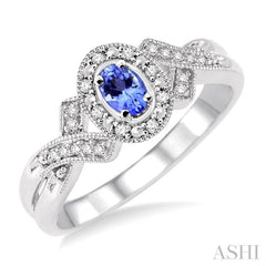 5x3 MM Oval Cut Tanzanite and 1/50 Ctw Single Cut Diamond Ring in Sterling Silver