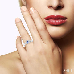 5x3 MM Oval Cut Tanzanite and 1/50 Ctw Single Cut Diamond Ring in Sterling Silver