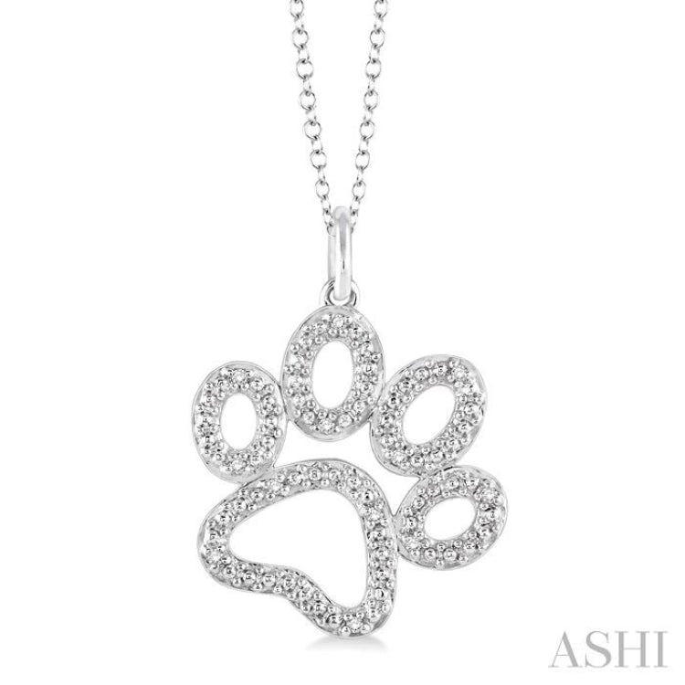 1/20 Ctw Dog Paw Round Cut Diamond Pendant With Chain in Sterling Silver