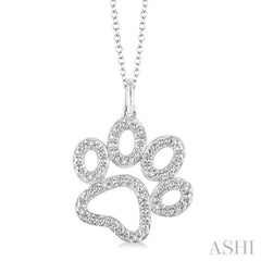 1/20 Ctw Dog Paw Round Cut Diamond Pendant With Chain in Sterling Silver