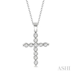 1/10 Ctw Round Cut Diamond Cross Pendant in Sterling Silver with Chain