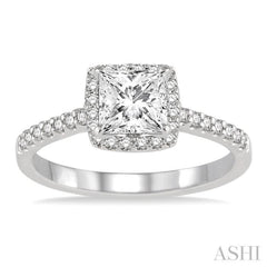 1/2 Ctw Diamond Engagement Ring with 1/4 Ct Princess Cut Center Stone in 14K White Gold