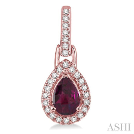 6x4 MM Pear Shape Rhodolite Garnet and 1/5 Ctw Round Cut Diamond Earrings in 10K Rose Gold