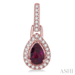 6x4 MM Pear Shape Rhodolite Garnet and 1/5 Ctw Round Cut Diamond Earrings in 10K Rose Gold