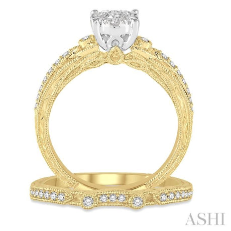 1/2 Ctw Round Cut Diamond Lovebright Bridal Set with 3/8 Ctw Engagement Ring and 1/10 Ctw Wedding Band in 14K Yellow and White Gold