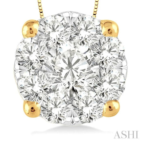 1 Ctw Lovebright Round Cut Diamond Pendant in 14K Yellow and White Gold with Chain