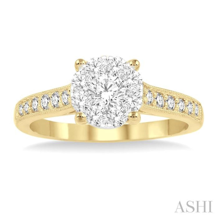 3/4 ctw Lovebright Round Cut Diamond Engagement Ring in 14K Yellow and White Gold