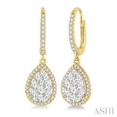 3/4 Ctw Pear Shape Diamond Lovebright Earrings in 14K Yellow and White Gold