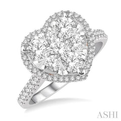 1 1/10 Ctw Round Diamond Lovebright Heart Halo Engagement Ring in 14K White and Rose Gold