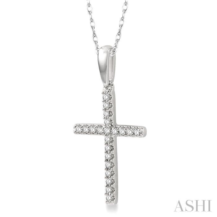 1/10 Ctw Cross Charm Round Cut Diamond Fashion Petite Pendant in 10K White Gold with chain