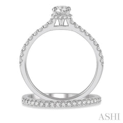 3/4 Ctw Diamond Wedding Set With 5/8 Ct Round Cut Diamond Engagement Ring and 1/6 Ct Wedding Band in 14K White Gold