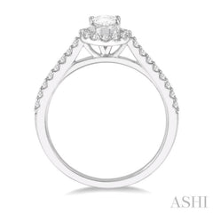 3/8 Ctw Diamond Ladies Engagement Ring with 1/4 Ct Oval Cut Center Stone in 14K White Gold