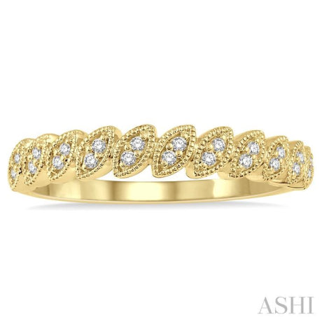 1/10 Ctw Leaf Motif Round Cut Diamond Stackable Band in 14K Yellow Gold
